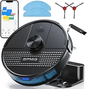 BPMIO Robot Vacuum Mop Combo 4500Pa Max Suction with LiDAR Navigation Smart Mapping, 145 Minute Runtime Customized Cleaning Schedule, Works with Alexa/WiFi/App, Great for Pet Hair, Carpets, Hard Loor