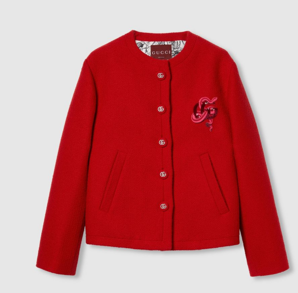 GUCCI, red Lunar New Year embroidered wool coat